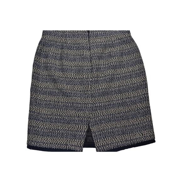 J. Crew Blue Black White Textured Tweed Lined Mini Skirt Raw Fringe Hem 12P - Picture 2 of 8
